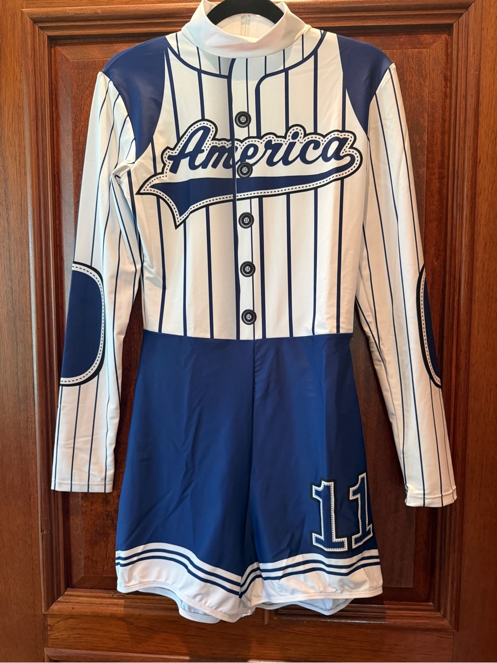 America Baseball-Inspired Romper in Navy & White